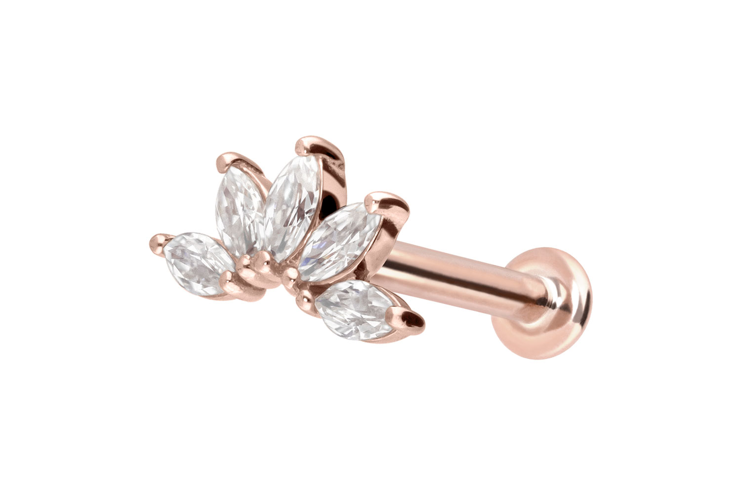 14 Karat Gold Labret Piercing mit Push Fit MOISSANIT-LOTUSBLÜTE